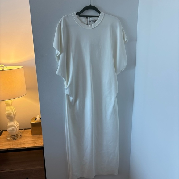 Zara Scuba Effect Round Neck Ruched Waist White Midi Dress Size M NWT - Picture 10 of 13